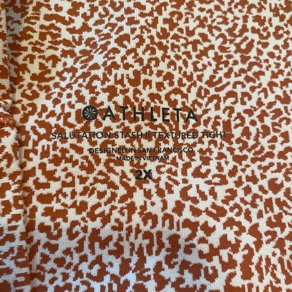 Athleta Women's size 2X Salutation Stash II Textured Tight in Orange and White - Picture 4 of 7